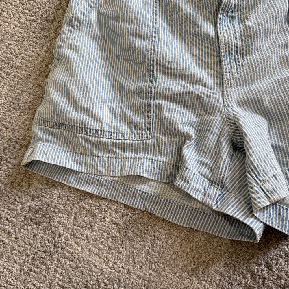 Gap Denim Blue Railroad Stripe High Waisted Utility Shorts Elastic Large Cotton - Picture 4 of 10